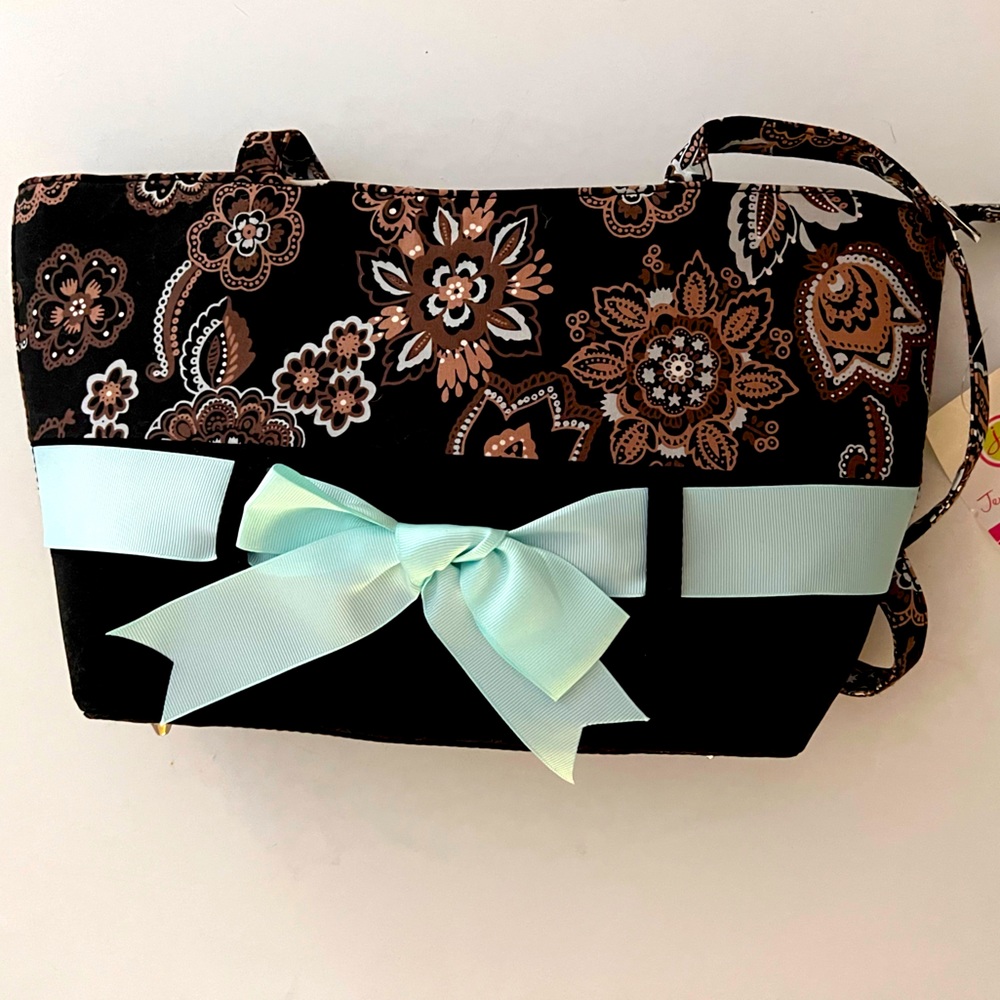 Jenny Boston bag - brown flower detail with turquoise bow - love this!